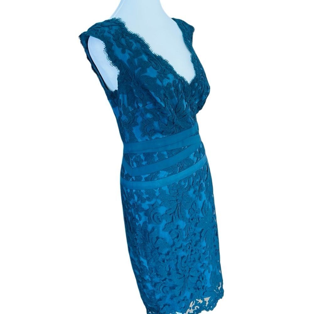 Tadashi Shoji Deep Teal lace v neck sheath Dress size 6. - Picture 6 of 8